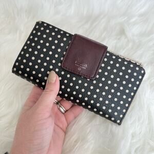Fossil | Black & Cream Polkadot Polka Dot Wallet Card Slots Tab Clutch Leather